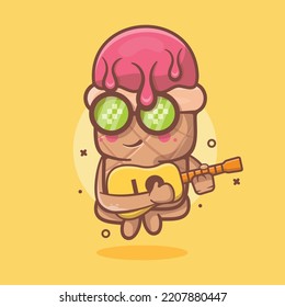 cool ice cream use cone character mascot playing guitar isolated cartoon in flat style design