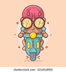 cool ice cream use cone character mascot riding scooter motorcycle isolated cartoon in flat style design