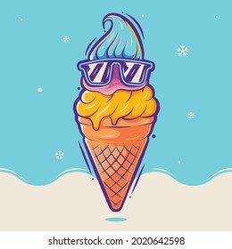 cool ice cream using eyeglasses cartoon illustration Premium Vector