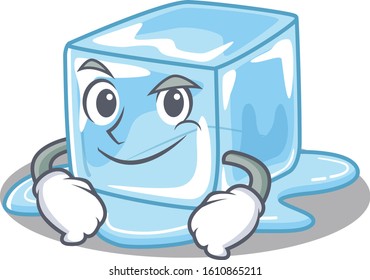 Cool ice cube mascot character with Smirking face