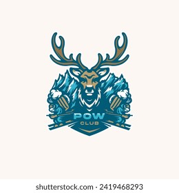 Cool ice ski with deer and mountain landscape bold logo design vector illustration do using adobe illustrator