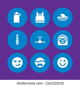 cool icon. 9 cool set with hipster, tie, sport wear and water vector icons for web and mobile app