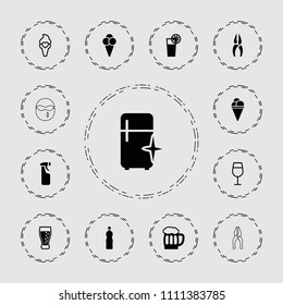Cool icon. collection of 13 cool filled and outline icons such as clean fridge, nippers, cocktail, ice cream, soda, beer mug, cocktail. editable cool icons for web and mobile.