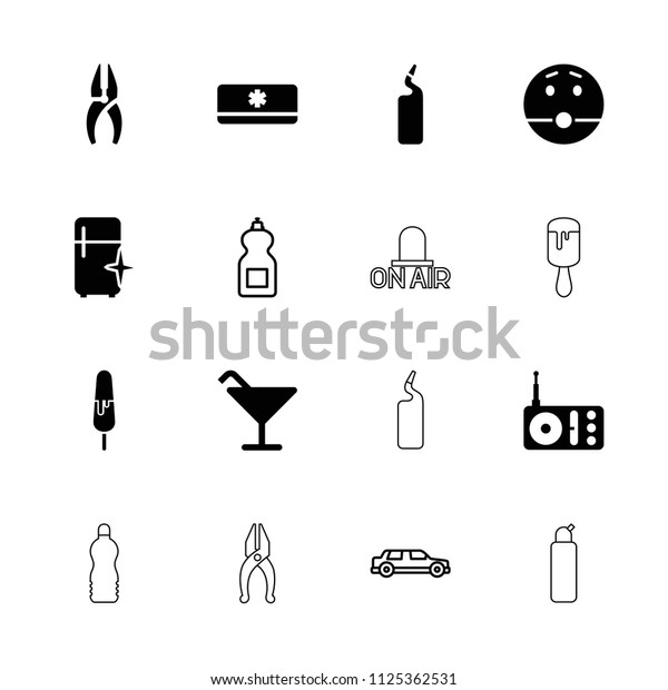 Cool icon. collection of\
16 cool filled and outline icons such as cocktail, clean fridge,\
nippers, surprised emot, radio. editable cool icons for web and\
mobile.