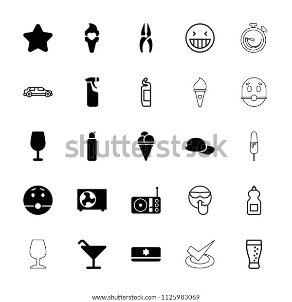 Cool icon. collection of 25\
cool filled and outline icons such as star, cocktail, nippers,\
surprised emot, ice cream, radio. editable cool icons for web and\
mobile.