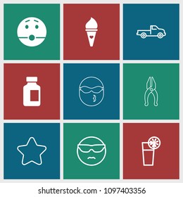 Cool icon. collection of 9 cool filled and outline icons such as surprised emot, medical bottle, car, star, cocktail, ice cream. editable cool icons for web and mobile.
