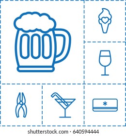 Cool icon. set of 6 cool outline icons such as cocktail, nippers, ice cream, beer mug