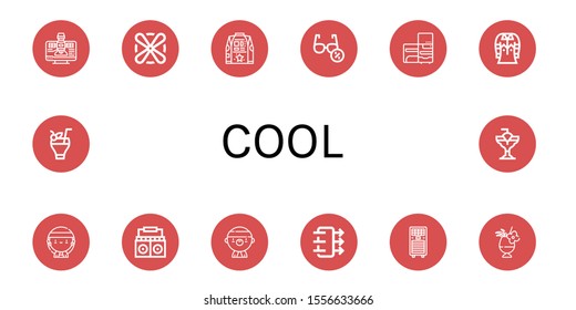 cool icon set. Collection of Satellite, Fan, Shirt, Sunglasses, Refrigerator, Gangsta, Radio, Air quality, Air conditioner, Cocktail icons