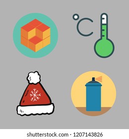cool icon set. vector set about cube, paint spray, winter hat and thermometer icons set.