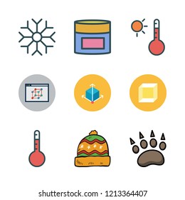 cool icon set. vector set about animal, cube, thermometer and winter hat icons set.