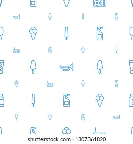 cool icons pattern seamless white background. Included editable outline ice cream on stick, trumpet, radio, ice cream, cleanser, soda, medical bottle icons. cool icons for web and mobile.