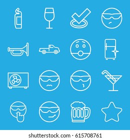 Cool icons set. set of 16 cool outline icons such as car, star, Cocktail, cleanser, clean fridge, beer mug, air conditioner, surprised emot, tick