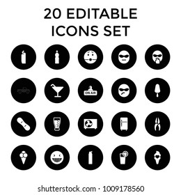 Cool icons. set of 20 editable filled cool icons such as cocktail, cleanser, nippers, laughing emot, surprised emot. best quality cool elements in trendy style.