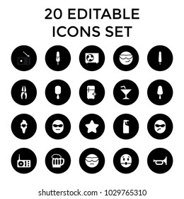 Cool icons. set of 20 editable filled cool icons such as star, cleanser, clean fridge, nippers, trumpet, ice cream on stick. best quality cool elements in trendy style.