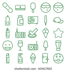 Cool icons set. set of 25 cool outline icons such as star, cocktail, cleanser, clean fridge, ice cream on stick, medical bottle, ice cream, radio, soda, air conditioner