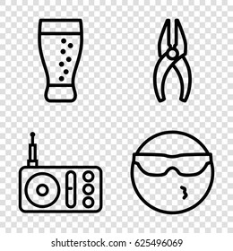 Cool icons set. set of 4 cool outline icons such as nippers, radio, soda