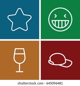 Cool icons set. set of 4 cool outline icons such as star, cocktail, baseball cap