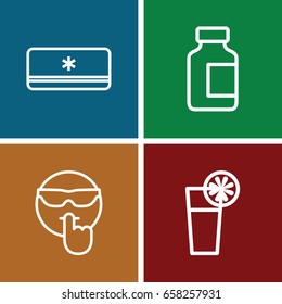 Cool icons set. set of 4 cool outline icons such as medical bottle, cocktail, air conditioner