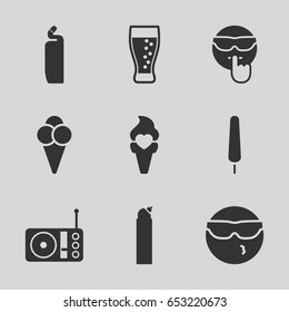 Cool icons set. set of 9 cool filled icons such as cleanser, ice cream on stick, ice cream, radio