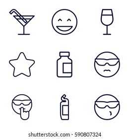 cool icons set. Set of 9 cool outline icons such as star, Cocktail, cleanser, medical bottle