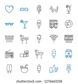 cool icons set. Collection of cool with popsicle, like, cocktail, ice, cocktails, radio, air conditioner, fan, ice cream cone, ice cream cart. Editable and scalable cool icons.
