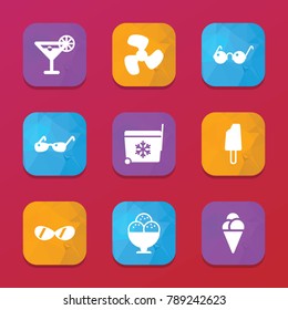 Cool icons. vector collection filled cool icons set.. includes symbols such as fan, refrigerator bag, sunglasses, ice cream, cocktail. use for web, mobile and ui design.