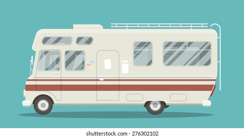 Cool illustration of a brand less camper side view. EPS10 vector image of an old motor home.