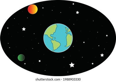 Cool illustration design of the galaxy  and planet earth with others planets.