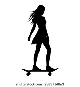 cool illustration. silhouette of a girl on a skateboard. Street sports.