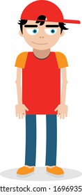 Cool illustration young kid wearing cap with red tshirt
