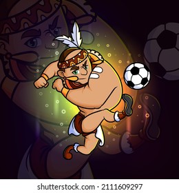 The cool indian american man plays the football esport logo design of illustration