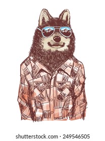 Cool Indy Wolf Hand drawn Vector Illustration Print T-shirt Design