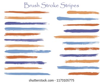 Cool ink brush stroke stripes vector set, brown blue horizontal marker or paintbrush lines patch. Hand drawn watercolor paint brushes, smudge strokes collection. Vector ink color palette samples.