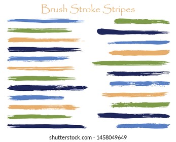 Cool ink brush stroke stripes vector set, green blue horizontal marker or paintbrush lines patch. Hand drawn watercolor paint brushes, smudge strokes collection. Interior paint color palette swatches.