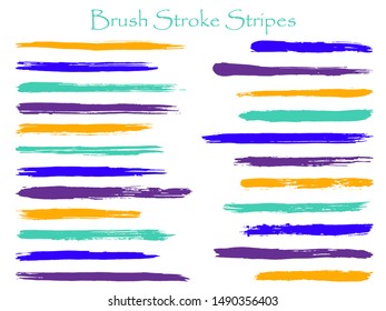 Cool ink brush stroke stripes vector set, blue yellow horizontal marker or paintbrush lines patch. Hand drawn watercolor paint brushes, smudge strokes collection. Vector ink color palette swatches.
