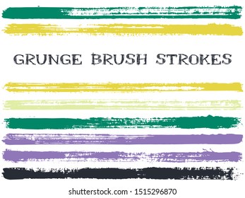 Cool ink brush strokes isolated design elements. Set of paint lines. Vintage stripes, textured paintbrush stroke shapes. Collection of ink brushes, stripes isolated on white, vector paint samples.
