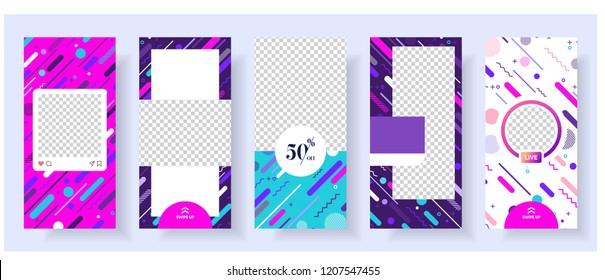 cool instagran stories template with memphis background vector illustration