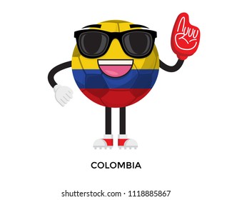 Cool International Colombia Flag Soccer Ball Supporter Mascot Tournament Illustration