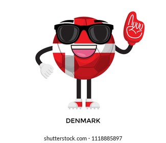 Cool International Denmark Flag Soccer Ball Supporter Mascot Tournament Illustration