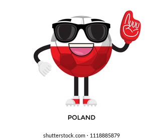 Cool International Poland Flag Soccer Ball Supporter Mascot Tournament Illustration