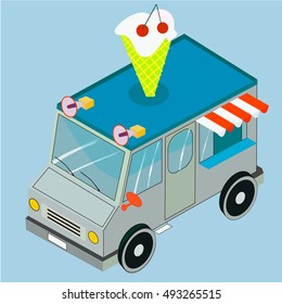 cool isometric ice cream van vector illustration colorful