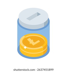 A cool isometric icon featuring litecoin jar container
