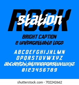 Cool italic typeface ROCK station with sans serif uppercase letters and script small case. Good for bright captions and unforgettable logos.

