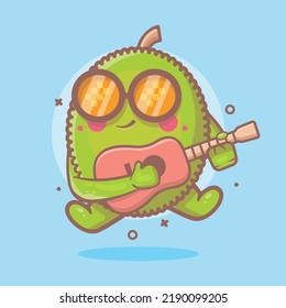 cool jackfruit character mascot playing guitar isolated cartoon in flat style design