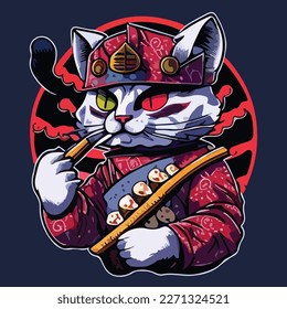 cool japanese cat vector art illustration