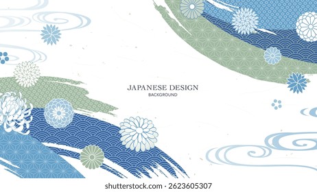 Cool Japanese pattern background design. Japanese pattern and brush.