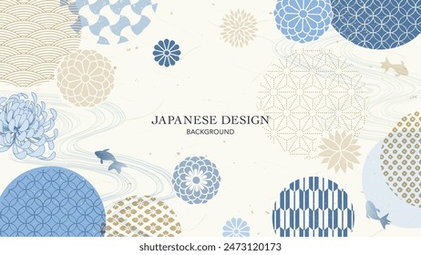 Cool Japanese pattern and floral background. Japanese summer image.