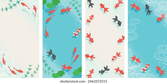 Cool Japanese summer background material of goldfish and aquatic plants