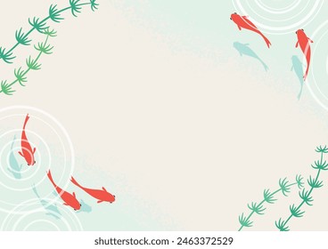 Fresco material de fondo de verano japonés de peces de colores y plantas acuáticas