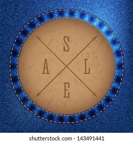 Cool jeans material with circle shape sale badge